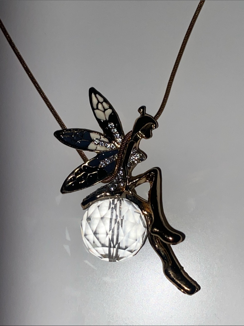 Crystal Drop Fairy Pendant Necklace - Blue and Gold - Picture 1 of 5